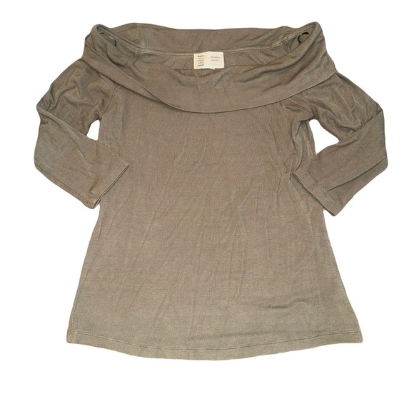 Anthropologie Copeland Ribbed Off the Shoulder Cowl Neck Olive 3/4 Sleeve M - Picture 2 of 6